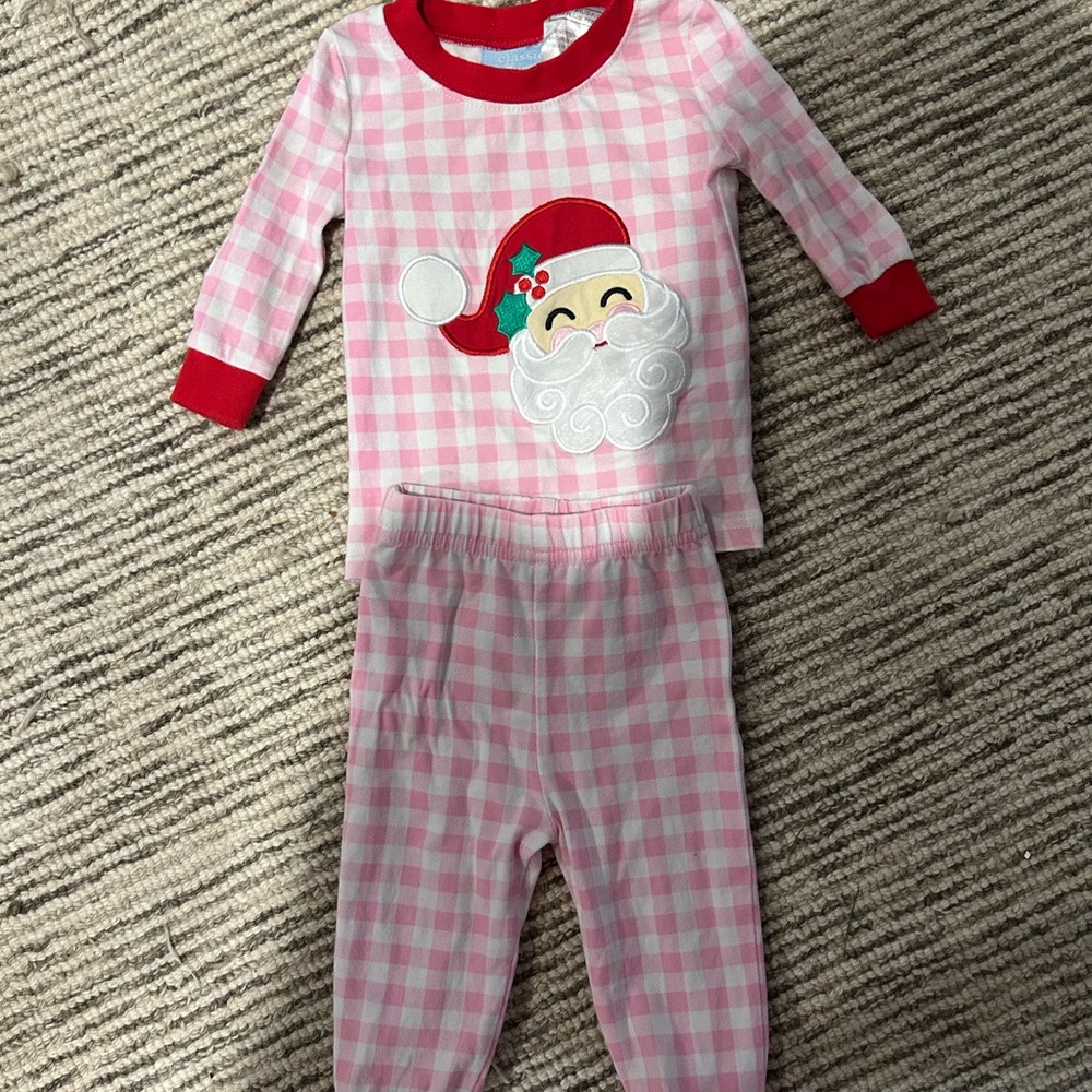 Holiday/Christmas/Santa Pink Checkered Baby Pajamas